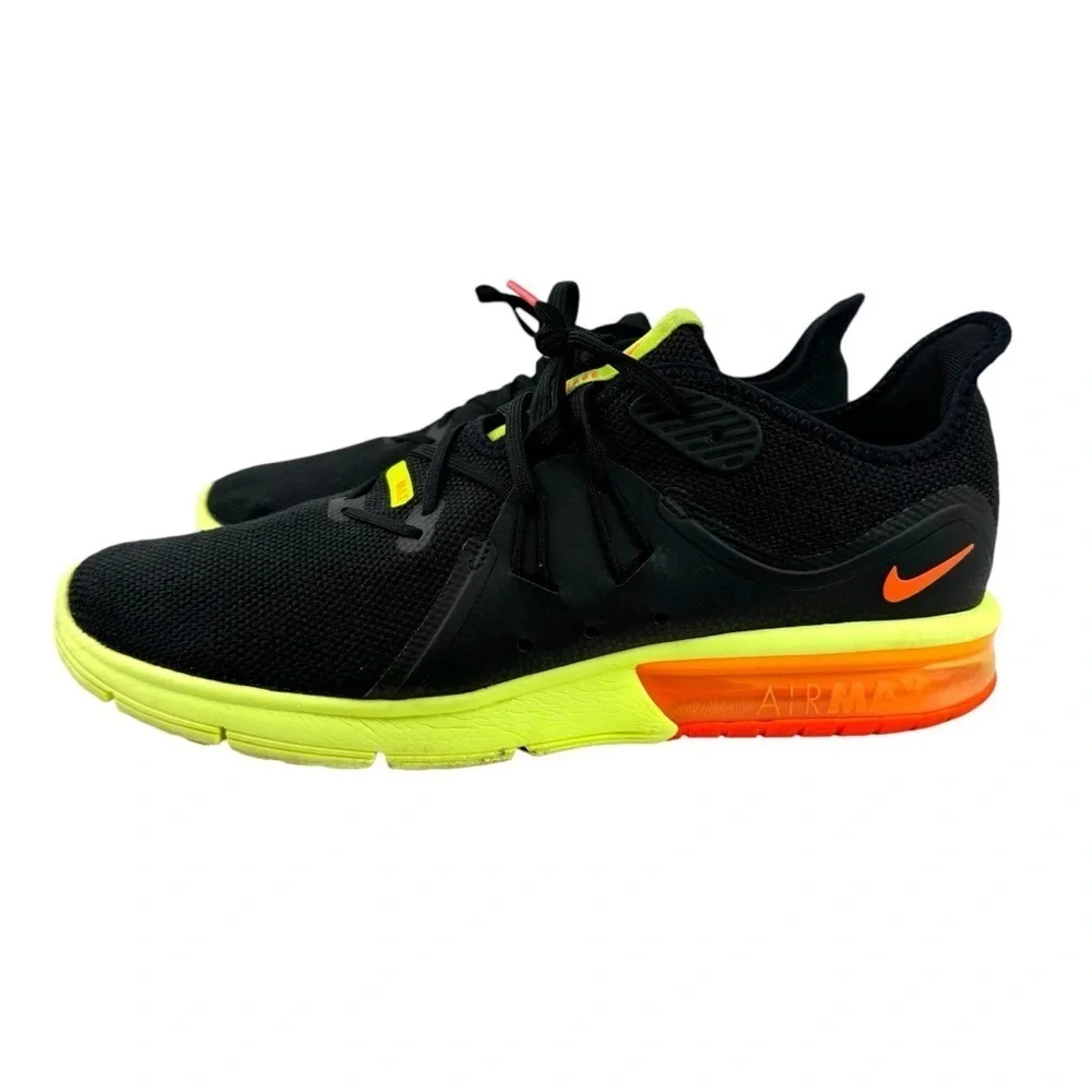 Nike Air Max Sequent 3 Running Sneakers Shoes Black Orange Volt Mens Size 12